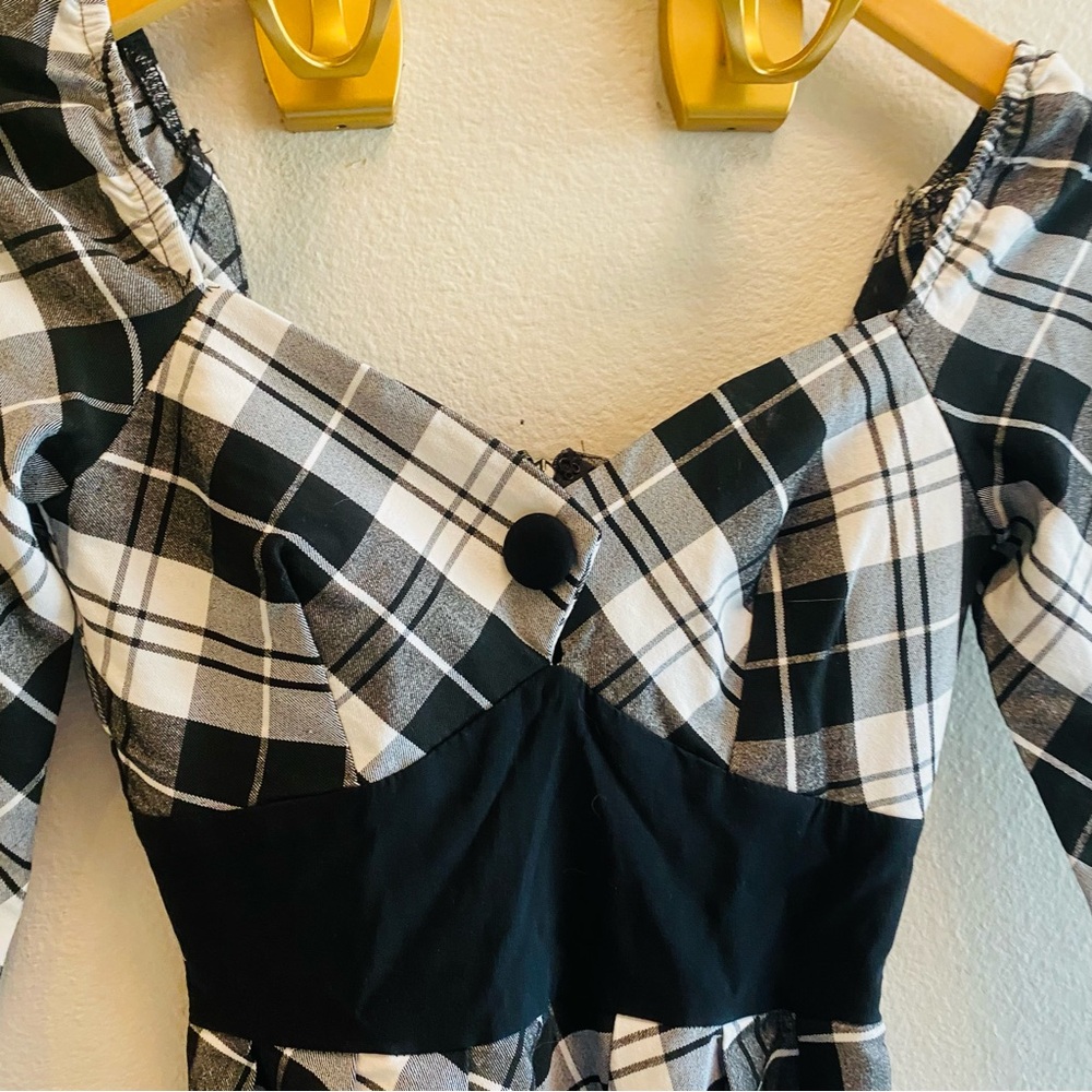 UNIQUE VINTAGE Plaid Sweetheart Swing Dress Black White Pin Up - Picture 7 of 8